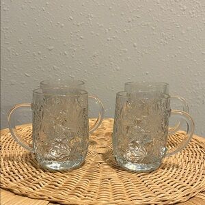 Vintage Princess House Fantasia‎ Clear Glass Mugs Set Poinsettia Floral